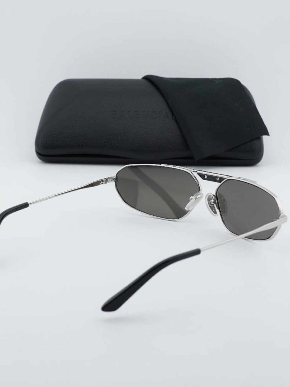 Balenciaga BB0245S 002 Unisex Geometric Sunglasses - Silver / Silver Mirror - Picture 9 of 12